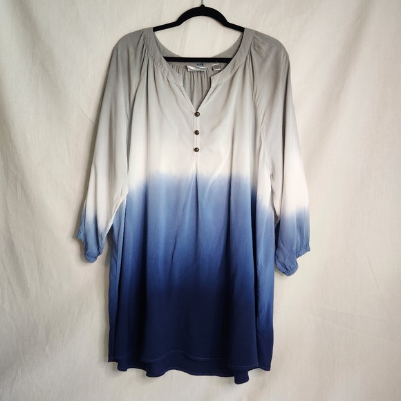 Avenue Women's Top Size 22/24 Blue  Gray Ombre. 3/4 Sleeve - Picture 1 of 7